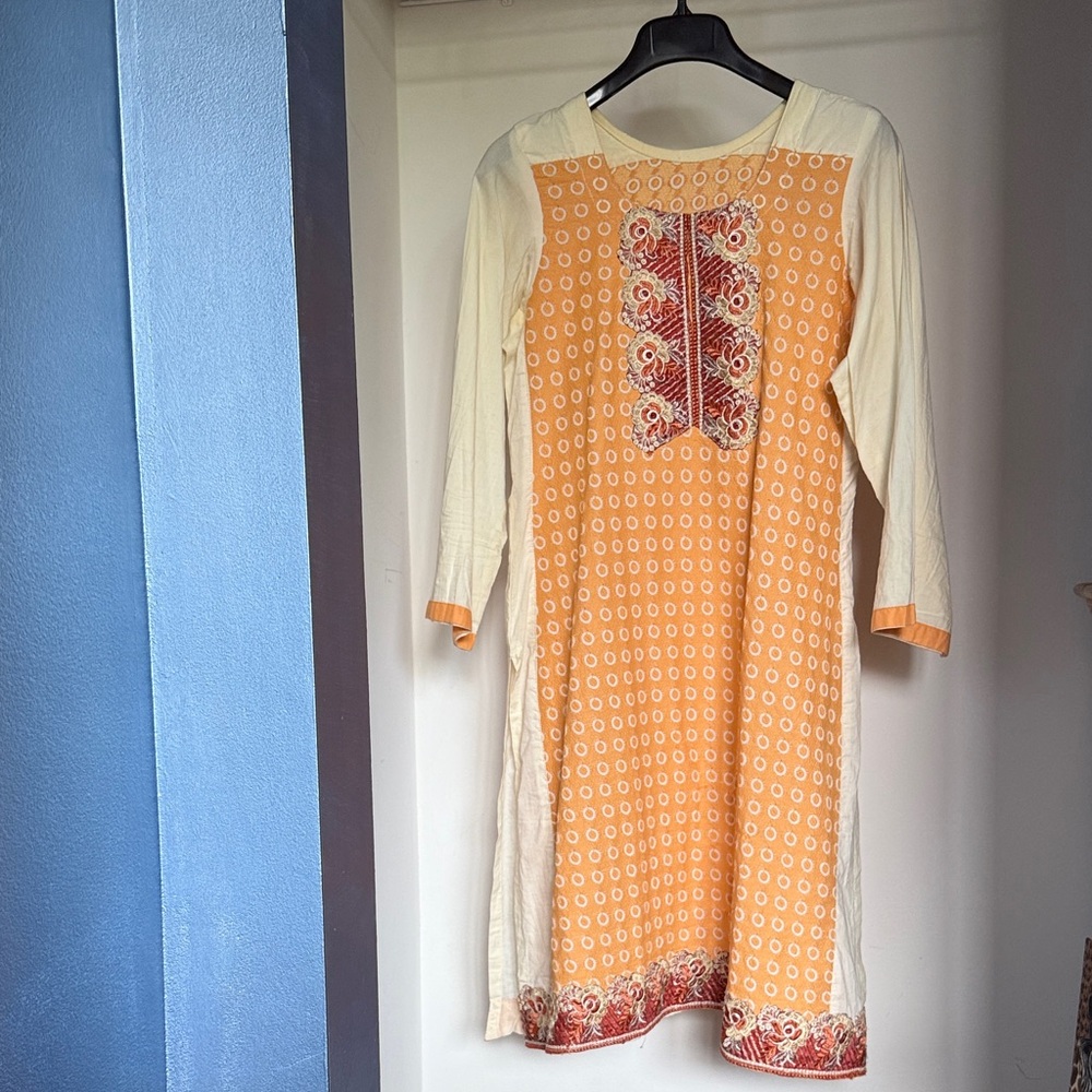 Elegant Cream and Orange Dress